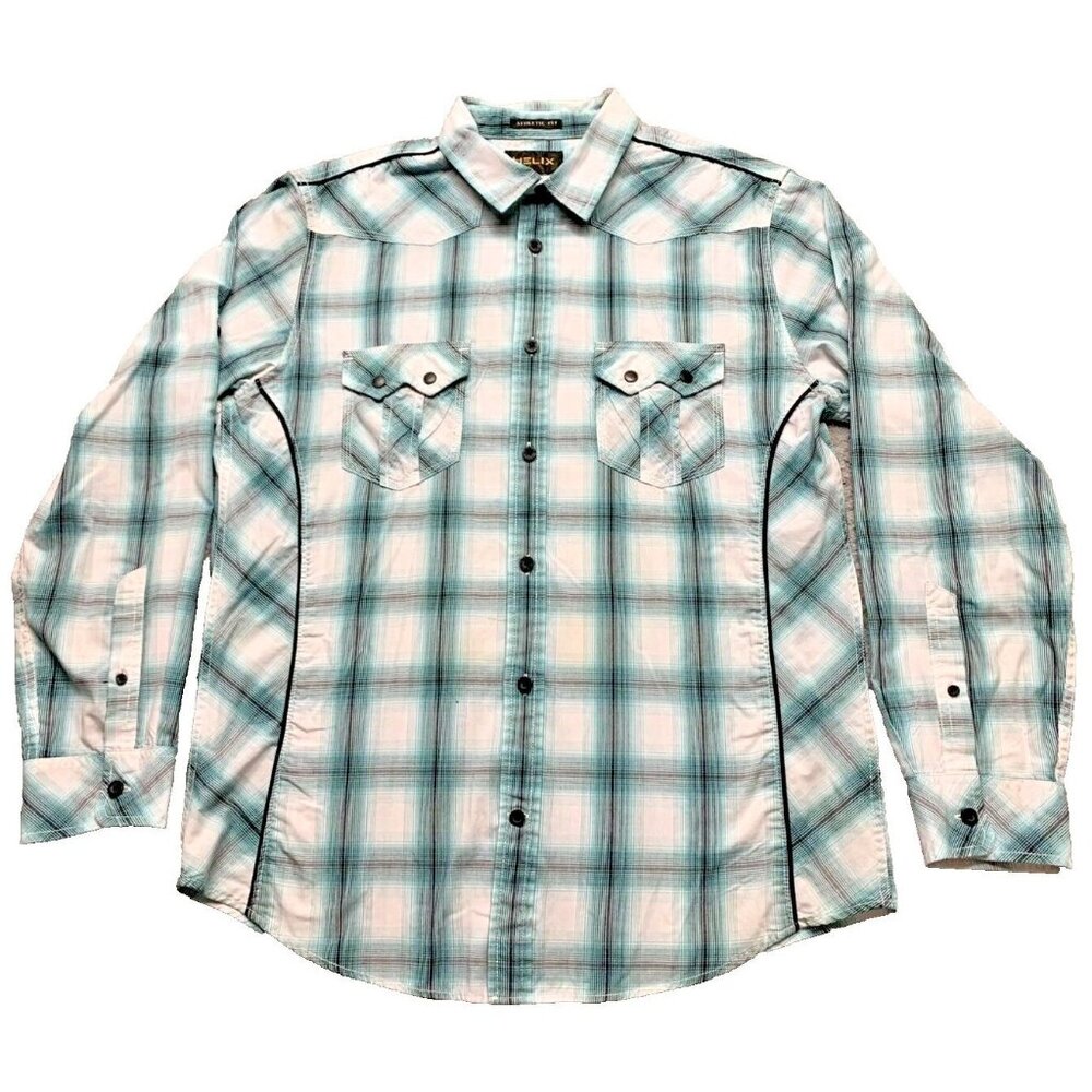 Helix shirt Green Mens Medium Plaid Button Up Long Sleeve